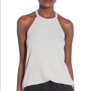 Flowy high neck robbed grey tank